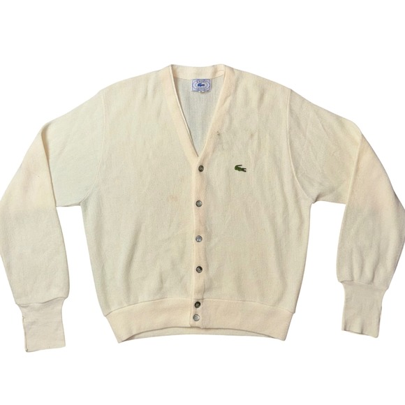 Izod Lacoste Other - VTG IZOD Lacoste Cardigan Sweater Cream V Neck Button‎ Up Acrylic Mens Sz M